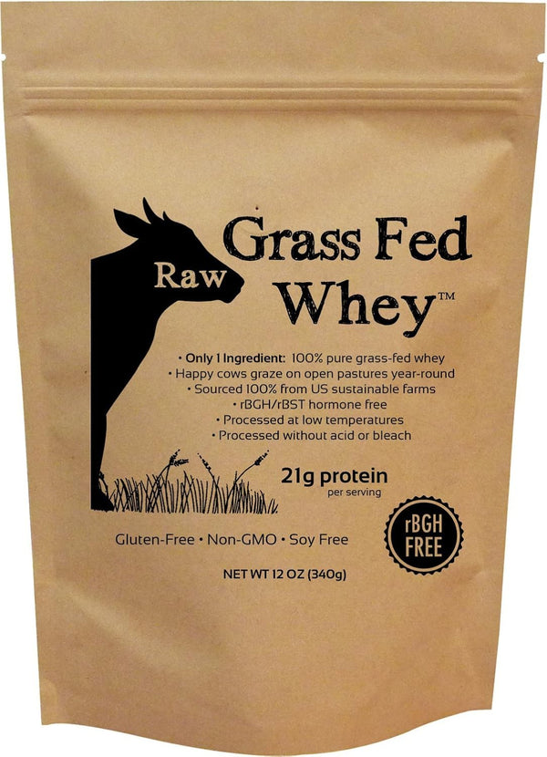 Raw Grass Fed Whey Protein Powder, 100% Grass Fed, COLD PROCESSED, Unflavored, 12 OZ, GMO-Free