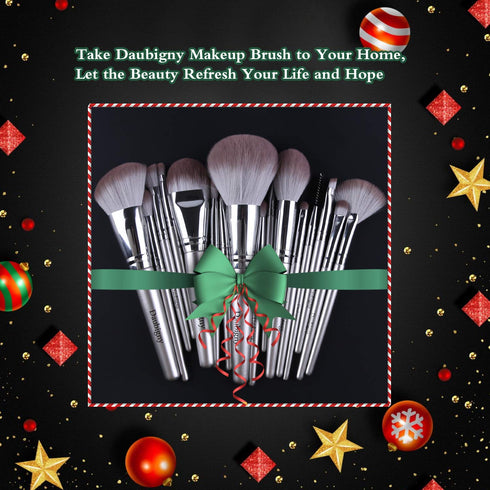 Makeup Brushes, Daubigny 16Pcs Silver Premium Synthetic Brush Set for Foundation, Powder, Concealers, Eye Shadows