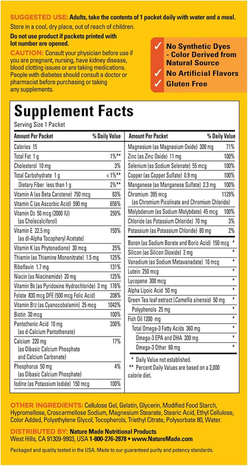 Nature Made Daily Diabetes Health Pack, Dietary Supplement for Nutritional Support - 30 Packets, 30 Day Supply
