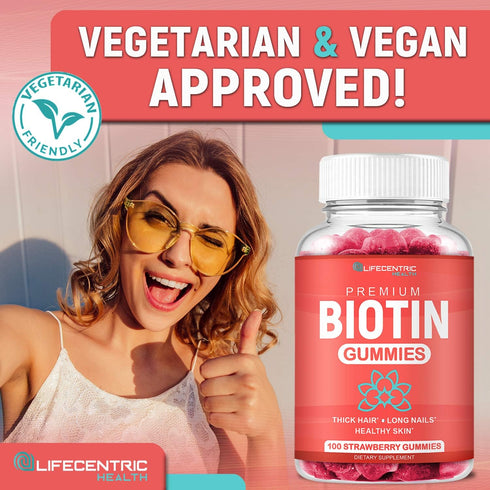 Biotin Gummies for Hair Growth, 100 Count, Max Strength 10000mcg Chewable Supplement for Women, Men, and Kids