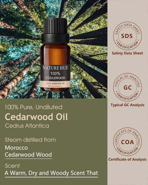 Cedarwood Essential Oil - 10 mL (1/3 oz) - Pure, Natural, Therapeutic Grade - for Diffuser, Massage, Stress Relief, Skin & Hair Care - Woody and Earthy Aroma