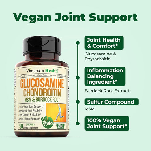 Vegan Glucosamine Chondroitin, 90 Caps Joint Support Supplement without Shellfish, Plant-Based & Non-GMO