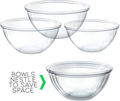 PLASTICPRO Disposable Round Crystal Clear Serving Bowls, 48 OUNCE for Party Snack or Salad