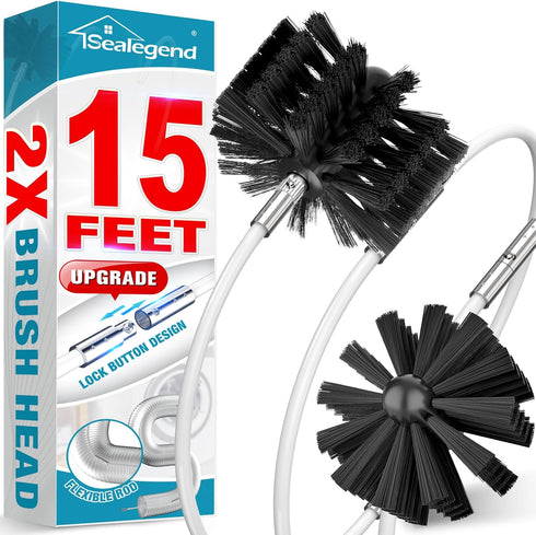 Sealegend 15 FEET Dryer Vent Cleaner Kit - Double Synthetic Brush Head with Drill Attachment for Easy Cleaning