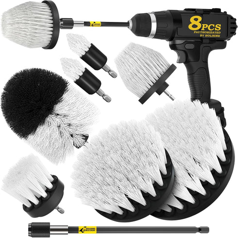 Holikme 8 Piece Drill Brush Attachments Set: Power Scrubber with Long Attachment for Bathroom and Kitchen