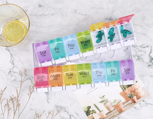 PH Superior 7 Weekly Pill Organizer Day Large Storage Pill Box AM PM Daily Easy Fill Medicine Pill Cases Two Time A Day