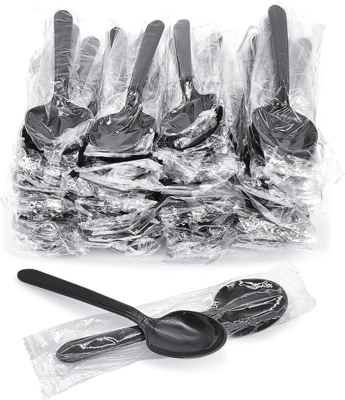 PSPIKXEG (100, Plastic Spoons Individually Wrapped, Heavy Duty Disposable Spoons Bulk - Ideal for Parties, Restaurants