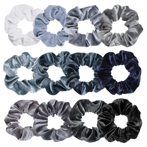 Whaline 12Pcs Velvet Hair Scrunchies, Blue Gray Theme Soft Hair Ties for Women, Girls