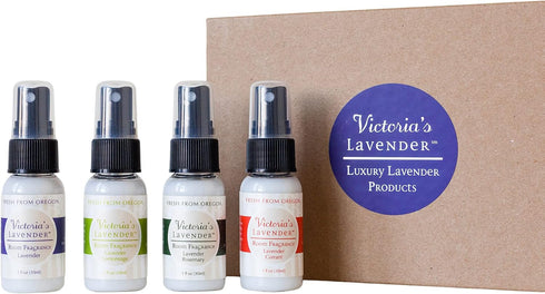 Victoria's Lavender Room Spray - 4-Pack Sampler, All-Natural Home Atmosphere Spray, 1 oz