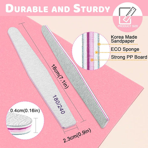 Professional Nail Files - Emery Board Nail File for Natural Nails 100/180/240 Grit, 12pcs Fine Grit Manicure Tools
