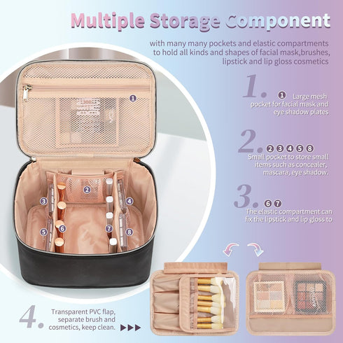 OCHEAL Travel Makeup Bag, Large Organizer Cosmetic Case with Detachable Brush Divider, Waterproof Portable