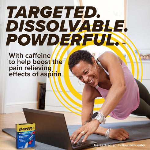 Bayer New Rapid Relief Powder Packs with Aspirin & Caffeine, Fast Acting Pain Relief, Raspberry Flavor