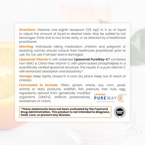 Pure Therapro Rx 100% Liposomal Vitamin C Powder, 30g, Vegan Supplement for Immune Function & Healthy Aging