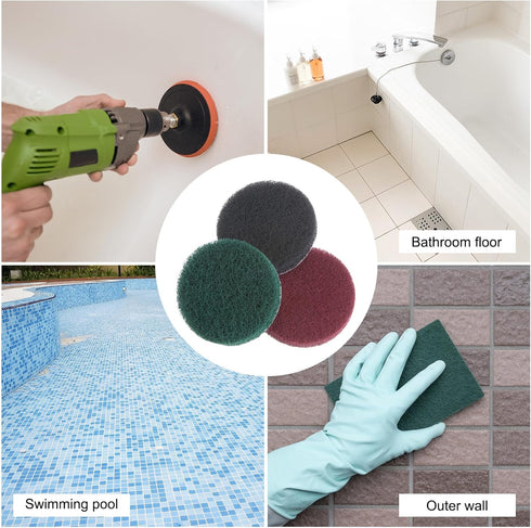 HARFINGTON 15pcs Drill Power Brush Scouring Pads, 5 inch Tile Scrubber, 150-240 Grit for Bathroom Kitchen Cleaning