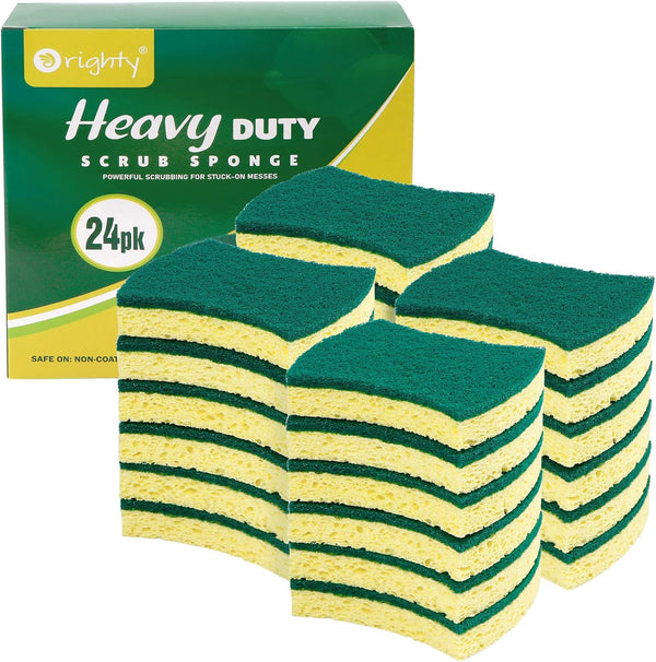 ORIGHTY Heavy Duty Cellulose Scrub Sponges - 24 Count, Powerful Scrubbing & Cleaning for Dishes and Kitchen