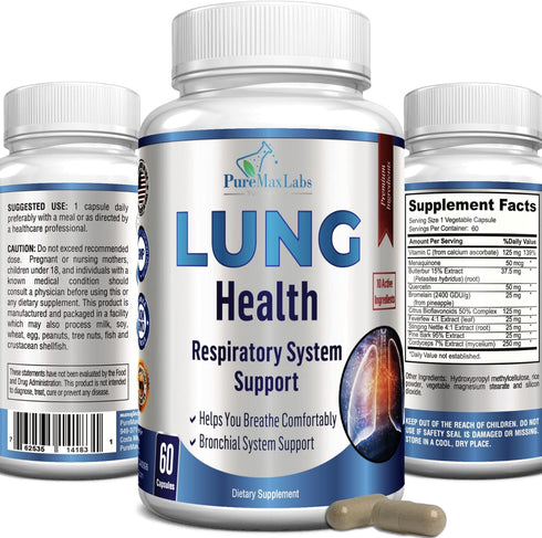 Lung Support Supplement, Lung Cleanse & Detox Formula for Clear Lungs and Comfortable Breathing, 60 Capsules