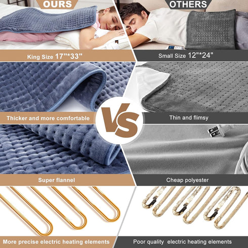 Extra Large Heating Pad for Back Pain Relief, 33 x 17, Portable for Shoulder, Neck, Cramp, with Timer & Temperature