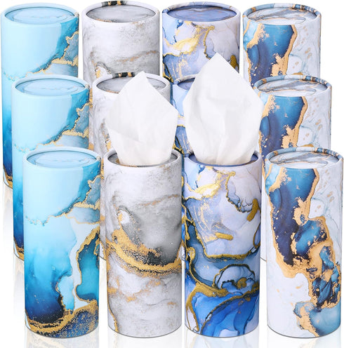 12 Pieces Printed Cylinder Car Tissues Boxes, Round Disposable Napkins for Travel Facial Tissues (Griotte Style)