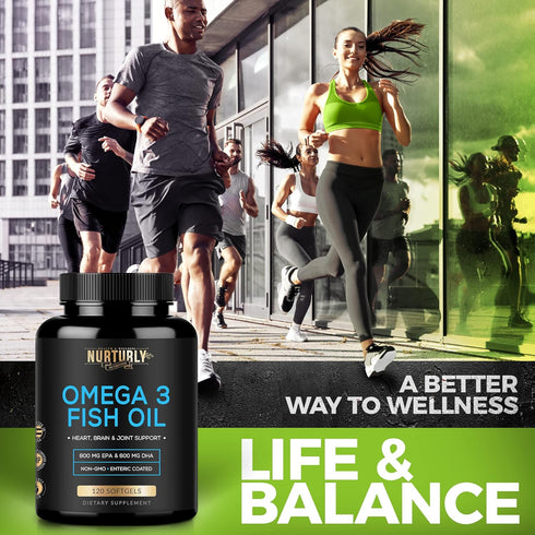 Omega 3 Fish Oil 2000mg, 800mg EPA, 600mg DHA - Burpless, Non-GMO, 120 Softgels for Joint and Heart Support