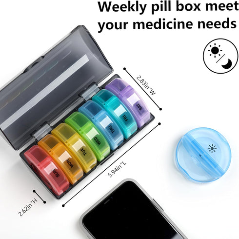 Sukuos Large Weekly Pill Organizer, 2 Times a Day Daily Pill Box 7 Day Easy to Open with Double Protection, AM PM (Blue)