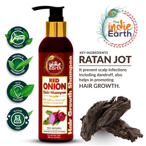 Red Onion Shampoo with Caffeine, Curry Leaf and Indian Alkanet Root - 200ml / 6.76 Fl.Oz Best Onion Shampoo