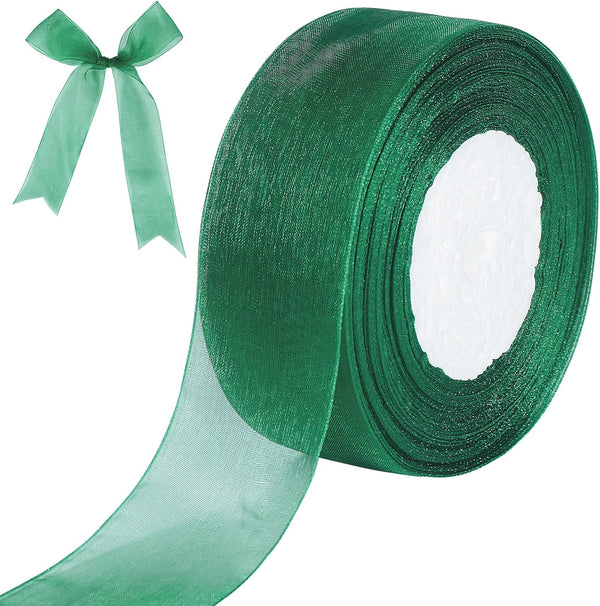 Green Sheer Ribbon, 50 Yards 1-1/2 inch Wide Shimmer Organza Ribbon for Gift Wrapping and Christmas Decoration