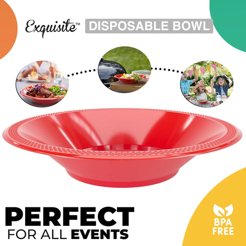 Exquisite Red 12 Oz Plastic Bowls Disposable Party Bowls - Red Large Soup Bowls For All Occasions With 50 Red Disposable Bowls Per Pack by Exquisite