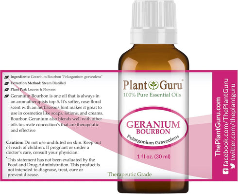 Geranium Bourbon Essential Oil 1 oz / 30 ml, 100% Pure Undiluted Therapeutic Grade