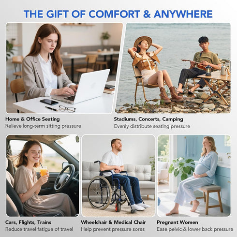 Tailbone Inflatable Wheelchair Cushion for Pressure Relief - Self-Inflating Seat Pad for Mobility Scooter, Office Chair