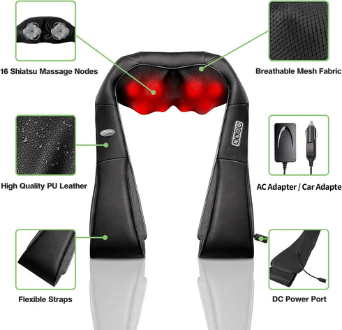 cotsoco Shiatsu Back, Neck, and Shoulder Massager with Heat, Deep Tissue 3D Kneading Pillow for Muscle Pain Relief