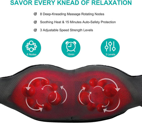 Heated Shiatsu Neck and Back Massager for Deep Tissue Relief