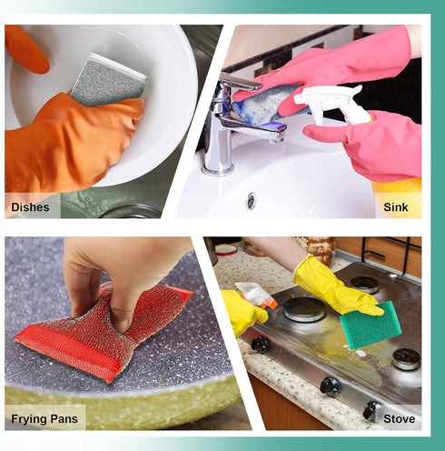 24 Pack Steel Scrub Sponges for Dishes - Heavy Duty Non-Scratch Multi-Use Kitchen Sponge for Hard Surface Cleaning