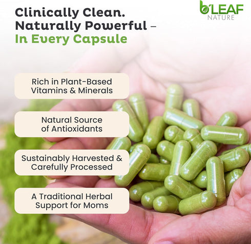 B'LEAF NATURE Organic Moringa Pure Capsules - 1000mg, 180 Count for Immune Support, Energy & Balance