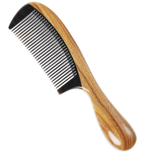 Onedor Handmade Hair Combs - Buffalo Horn and Sandalwood, Anti-Static Wooden Detangler (Fine Tooth)