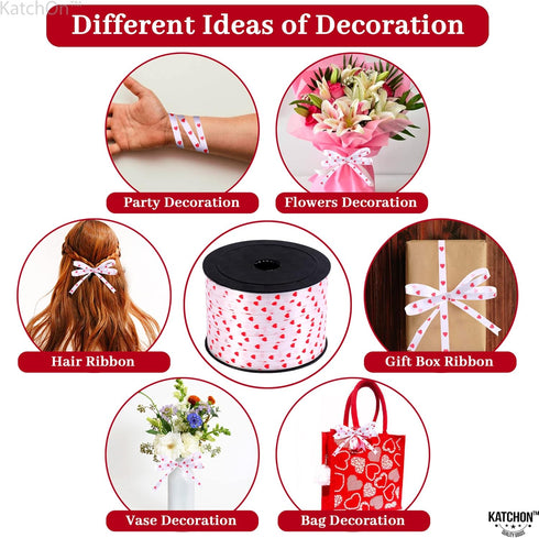 KatchOn Red Valentines Day Ribbon, 100 Yards, Heart Ribbon for Crafts, Decorations, Gift Wrapping