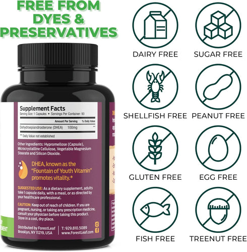 DHEA 100mg Supplement for Women and Men | Pure High Strength Micronized Dehydroepiandrosterone | 90 Caps (3-Month