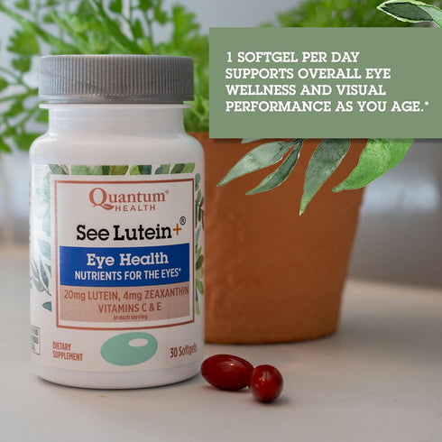 Quantum Health See Lutein+ Eye Care Supplement, Lutein 20mg, Zeaxanthin, Vitamins C & E, 30 Softgels