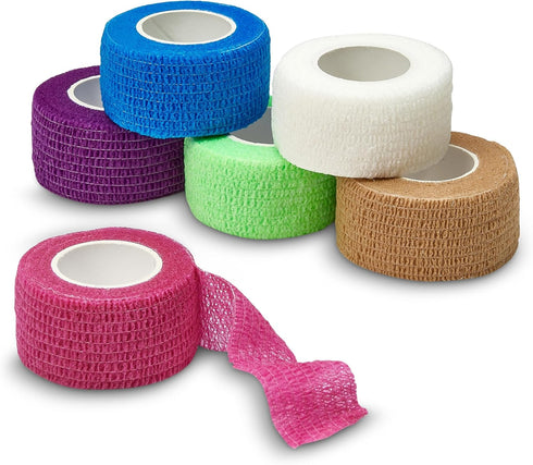Self Adherent Cohesive Wrap Bandages, Pack of 6 Rolls 1 Inch X 5 Yards for First Aid Tape in Rainbow Color