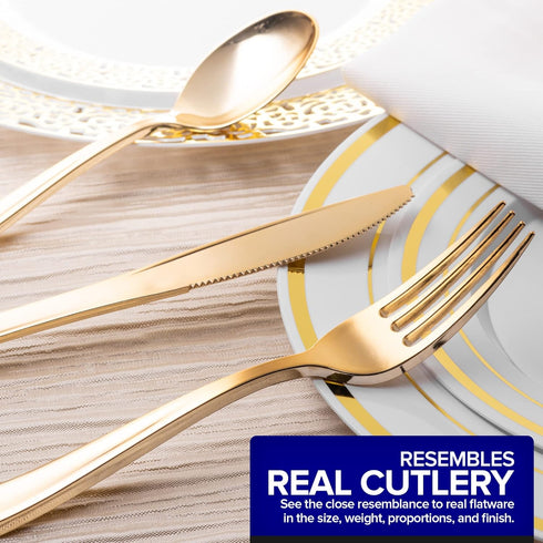 75 Pieces Heavy Duty Plastic Silverware Set, Gold Disposable Cutlery for Parties, Weddings, Catering, Includes 25