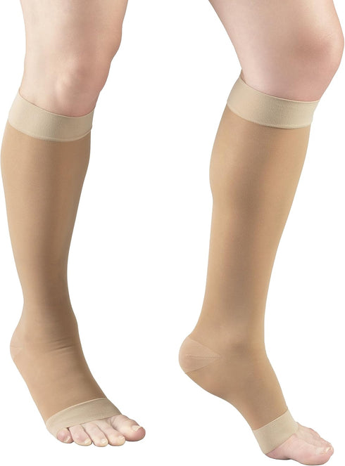 Truform Sheer Compression Stockings, Women's Knee High Length, Open Toe, 15-20 mmHg, 20 Denier, Light Beige, 3X-Large