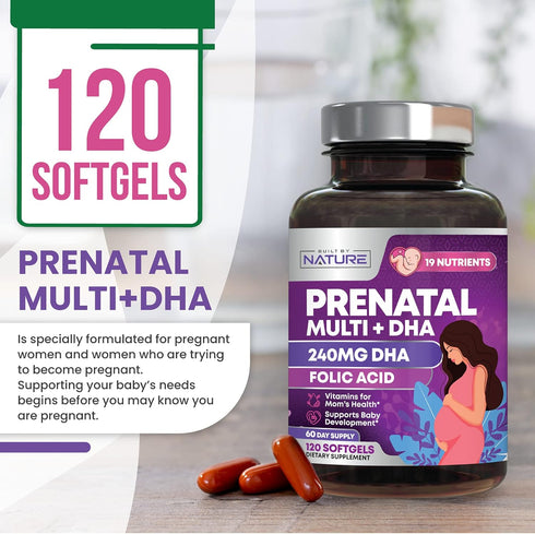 Prenatal Vitamins for Women - Multivitamin with DHA, Folic Acid, Vitamin C, B12, Iron & Omega-3, 120 Softgels