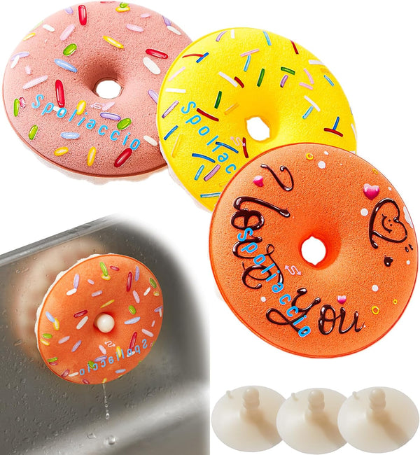 3 Pack Cute Cleaning Sponges Set with Suction Cup, Round Soft Sponge for Showering and Dishwashing.