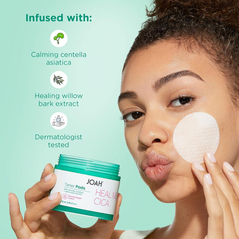 JOAH Heal Me CICA Face Toner Pads, Centella Asiatica for Soothing, Calming, Balancing Sensitive Skin, 50 Pads