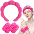 Spa Headband & Wristband Set for Washing Face - Soft Terry Cloth Bubble Hairband for Women, Hot Pink