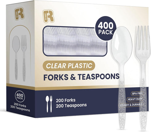 400 Count Heavy Duty Plastic Silverware Set - Clear Plastic Forks and Spoons, BPA Free Cutlery for All Occasions
