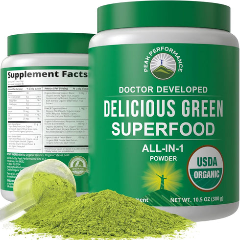 Peak Performance Organic Greens Superfood Powder with 25+ Organic Ingredients for Max Energy & Athletic Performance