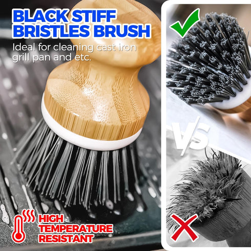 Holikme Bamboo Palm Brush Dish Brushes Vegetable Scrubber Round Natural Scrub Brush Cleaning Kit for Cleaning