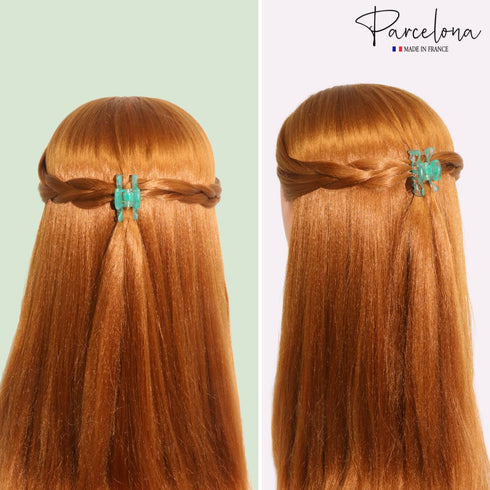 Parcelona French Classic Very Small Claw Clips Set of 3 for Girls Hair Accessories (Clear-White-Shadow Green)