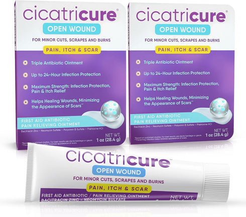 Cicatricure Open Wound Care, First Aid Antibiotic Ointment for Pain Relief, 1 oz, Pack of 2