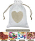 Jexila 24PCS Burlap Drawstring Gift Bags, 5X7 Inches Heart Print Linen for Jewelry, Candy Goodie Pouches, DIY Craft